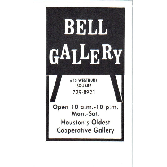 Bell Gallery Houston Cooperative Gallery Vintage Business Card SE3-B6