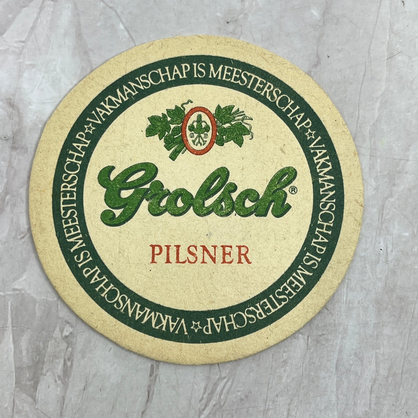 Vintage Grolsch Pilsner Vakmanschap Is Meesterschap German Beer Coaster TJ5-CO1