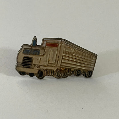 Semi Truck Tractor Trailer White Vintage Lapel Pin Enamel Pinback Button SE9