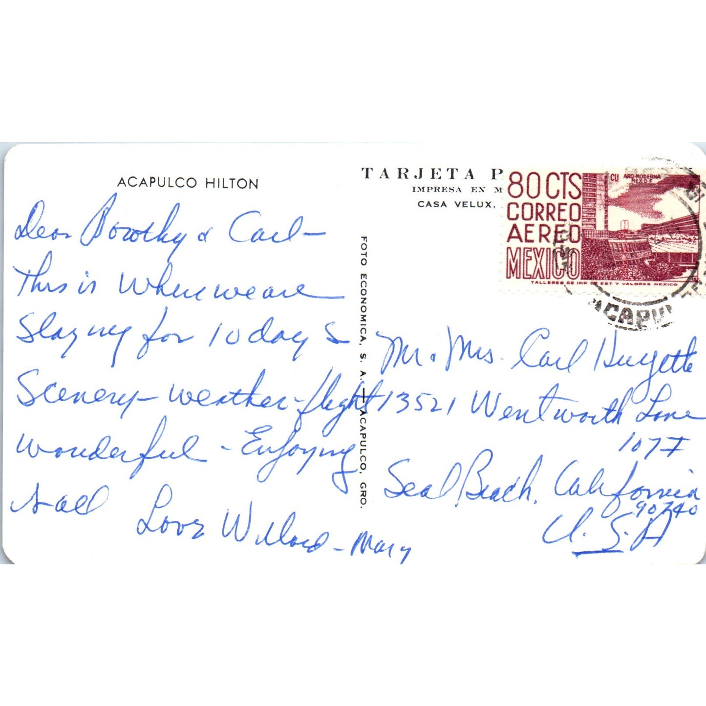 Acapulco Hilton Hotel Vintage Postcard PE4