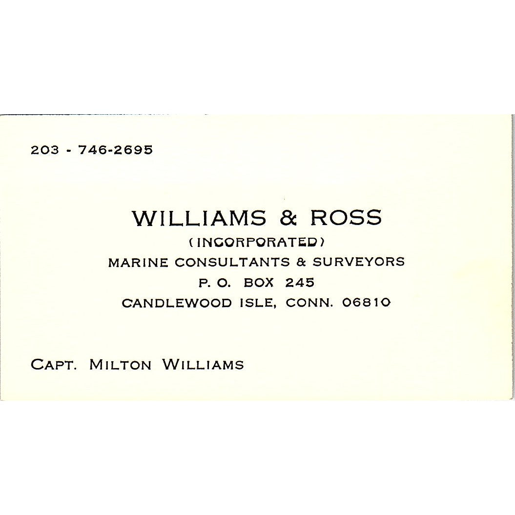 Williams & Ross Inc. Capt Milton Williams Candlewood Isle Business Card SSB4-B13