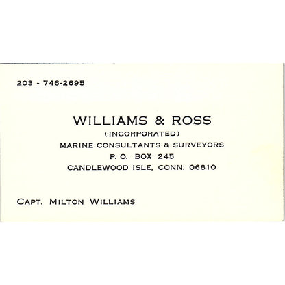Williams & Ross Inc. Capt Milton Williams Candlewood Isle Business Card SSB4-B13