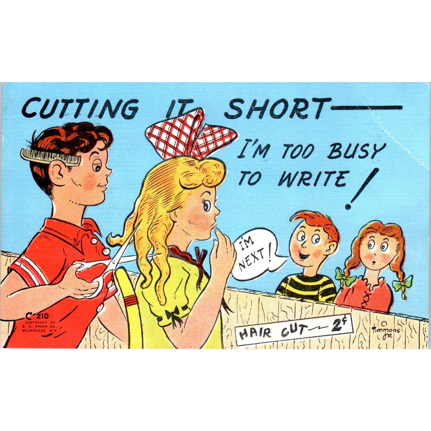 1947 Illustrated Humor Haircut Vintage Postcard AB9