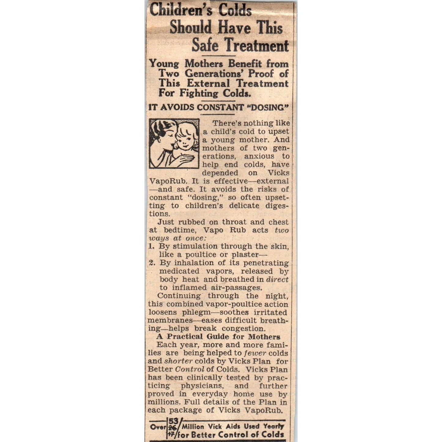 Vick's Children's Cold Treatment 2x5" 1935 Minneapolis Journal Advert AE7-N1