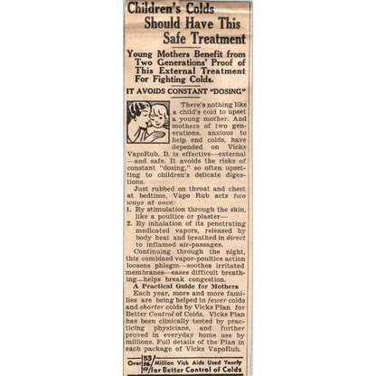 Vick's Children's Cold Treatment 2x5" 1935 Minneapolis Journal Advert AE7-N1