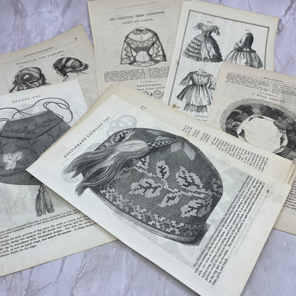 Huge Lot of Original Assorted Fashion Plates From 1857 Godey's Book L3-2-MG5