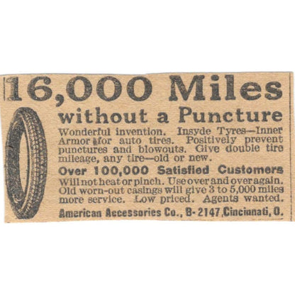 Insyde Tyres Inner Armor for Auto Tires Cincinnati OH 1923 Magazine Ad AE1-7