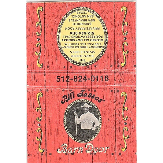 Bill Lasso's Barn Door Restaurant San Antonio TX Vintage Matchbook TB6-MB2-12