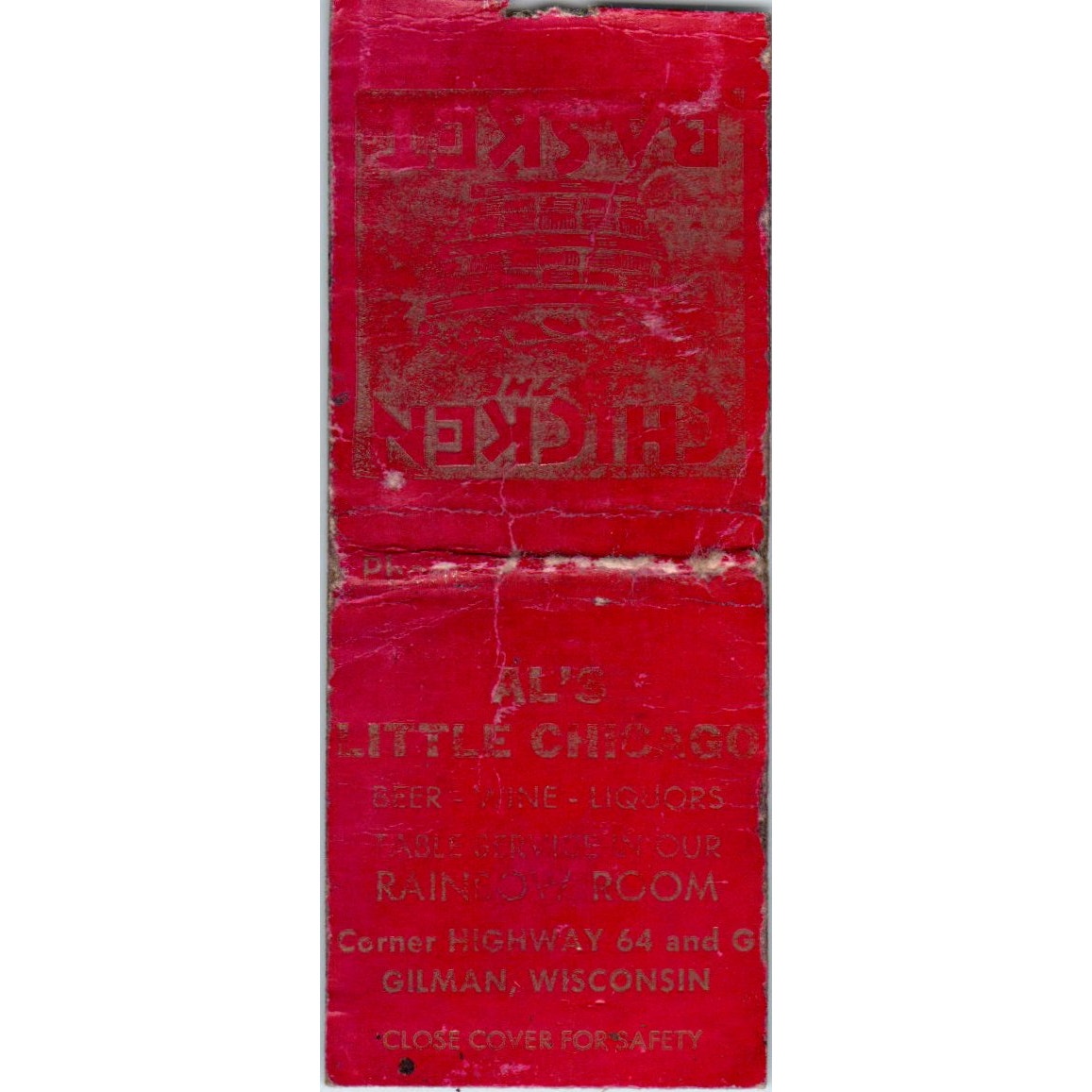 Al's Little Chicago Rainbow Room Gilman WI Vintage Matchbook Cover SD2-Y11