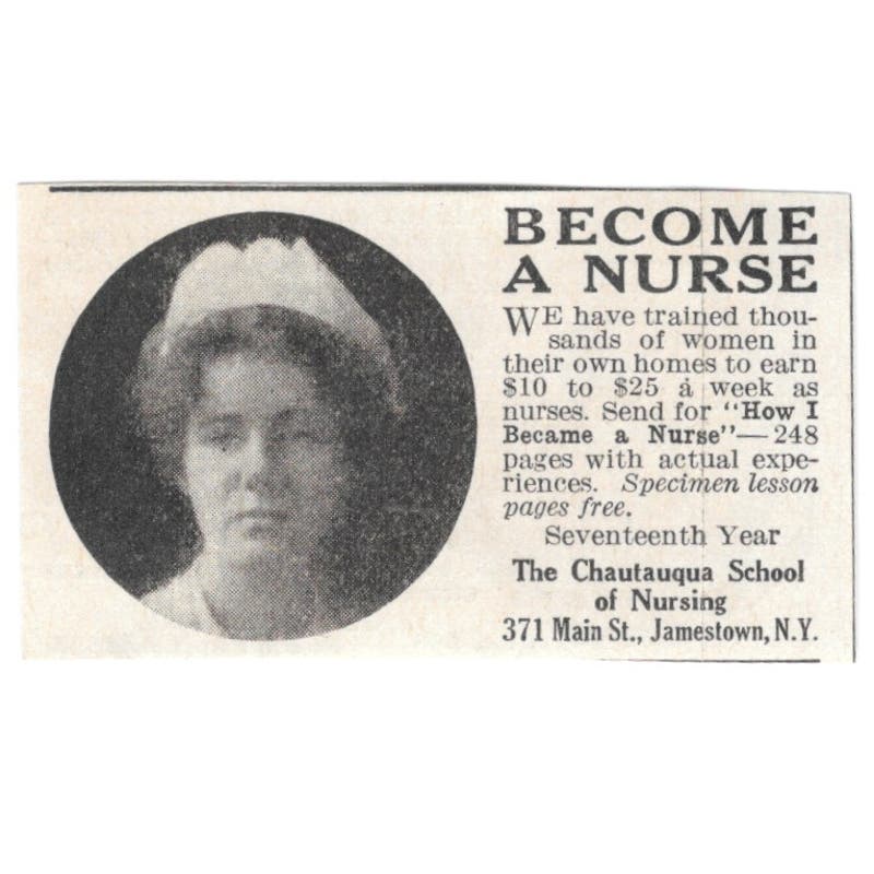 Become a Nurse Chautauqua School of Nursing Jamestown 1918 Magazine Ad AF1-SS3