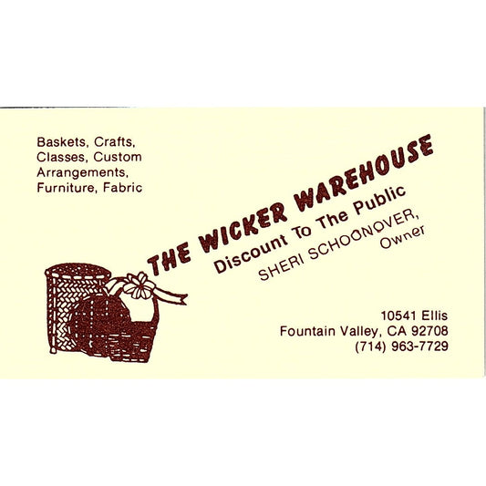 The Wicker Warehouse Sheri Schoonover Fountain Valley CA Business Card SF3-B4