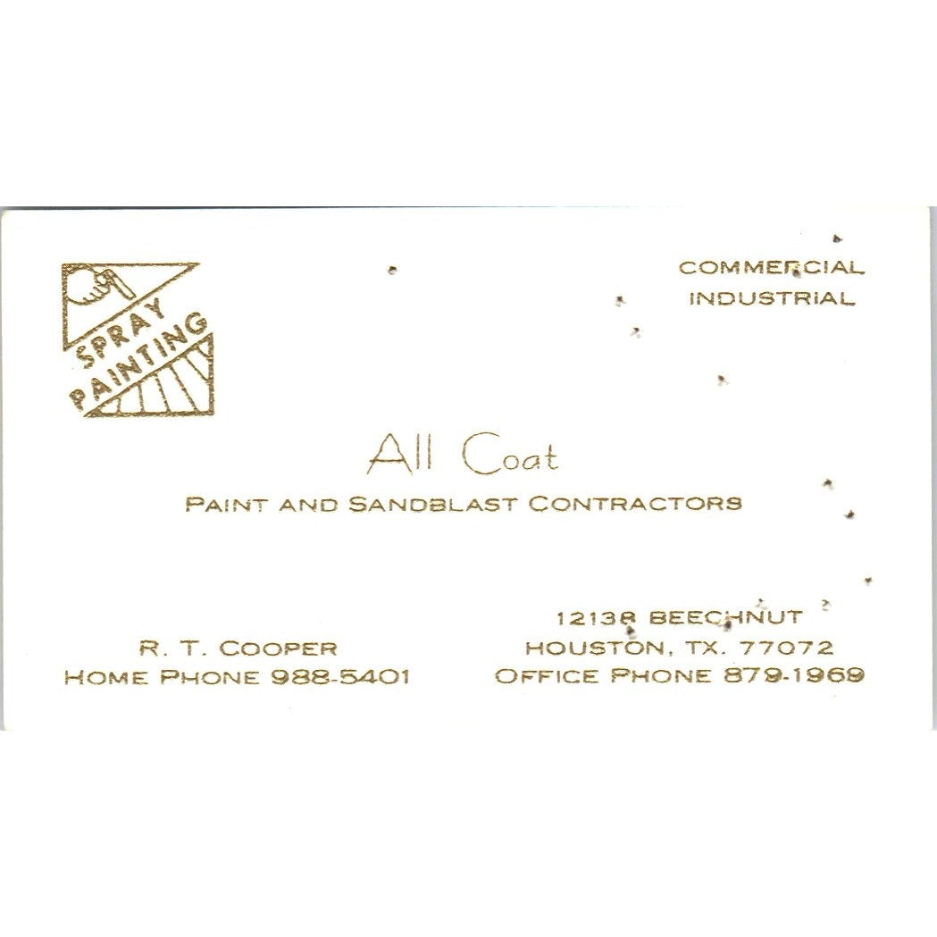 R.T. Cooper All Coat Paint & Sandblast Houston TX Vintage Business Card SD8-B4