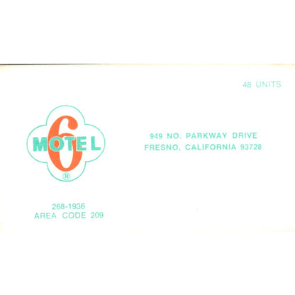 Fresno CA Motel 6 Vintage Business Card SD8-B22