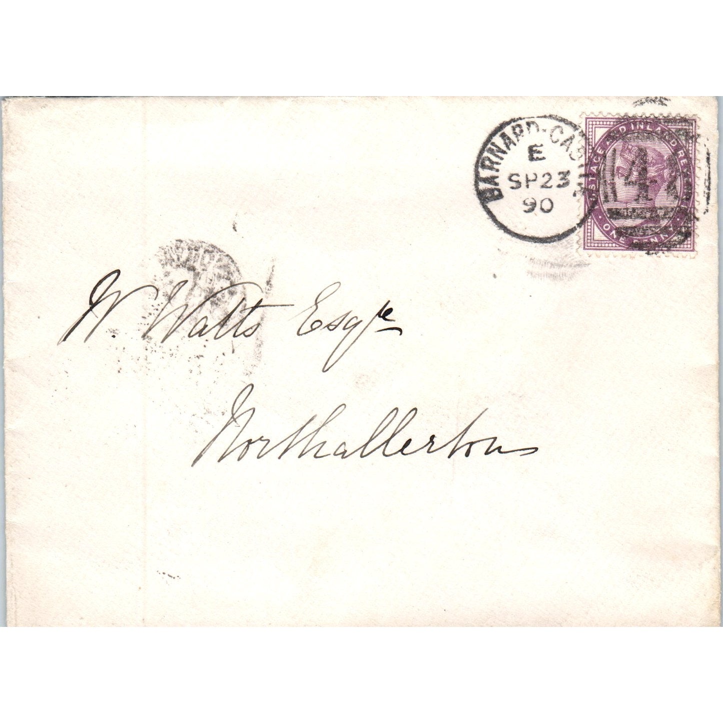 1890 Postal Cover Barnard Castle England 4 to Northallerton William Watts AB6-M4