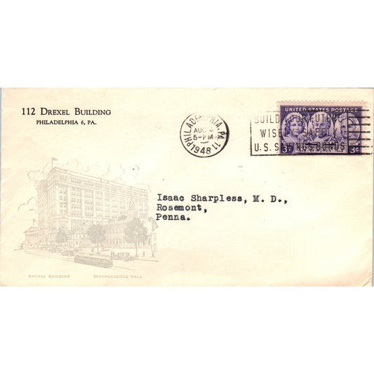 1948 Drexel Building Philadelphia to Isaac Sharpless Rosemont Envelope TG7-PC1