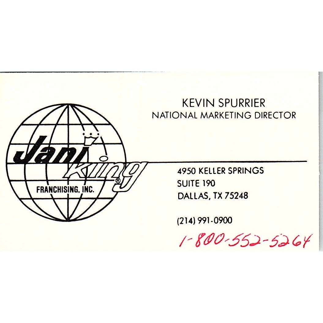 Jani King Franchising Kevin Spurrier Dallas TX Vintage Business Card SC9-B1