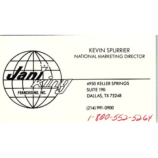Jani King Franchising Kevin Spurrier Dallas TX Vintage Business Card SC9-B1