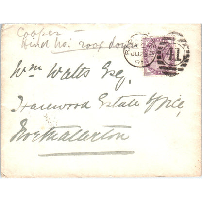 1891 Postal Cover Barnard Castle England 41 - Northallerton William Watts AB6-M4