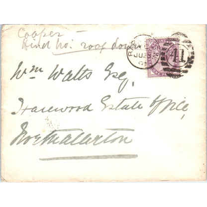 1891 Postal Cover Barnard Castle England 41 - Northallerton William Watts P4-7