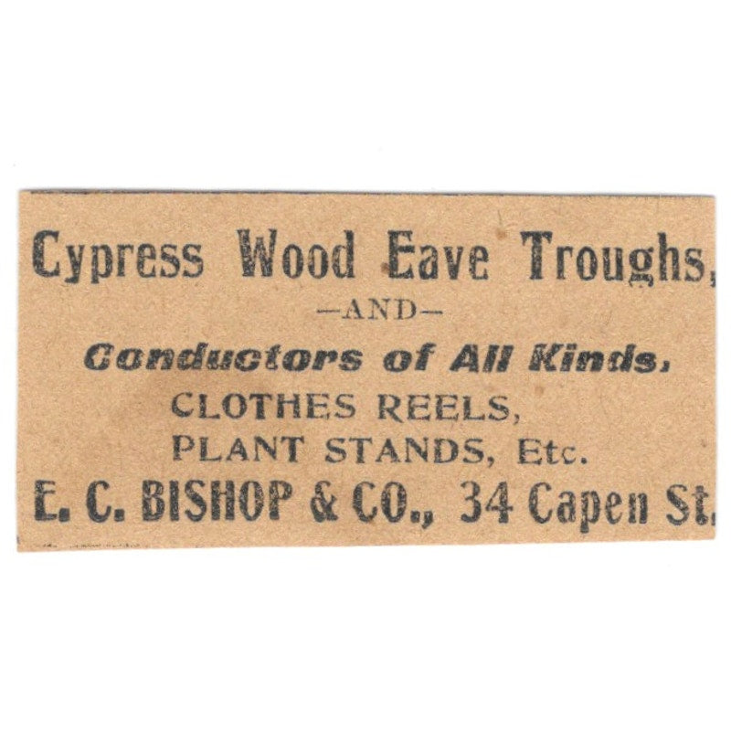 Cypress Wood Eave Troughs E.C. Bishop & Co Hartford 1901 Newspaper Ad AD8-HS8