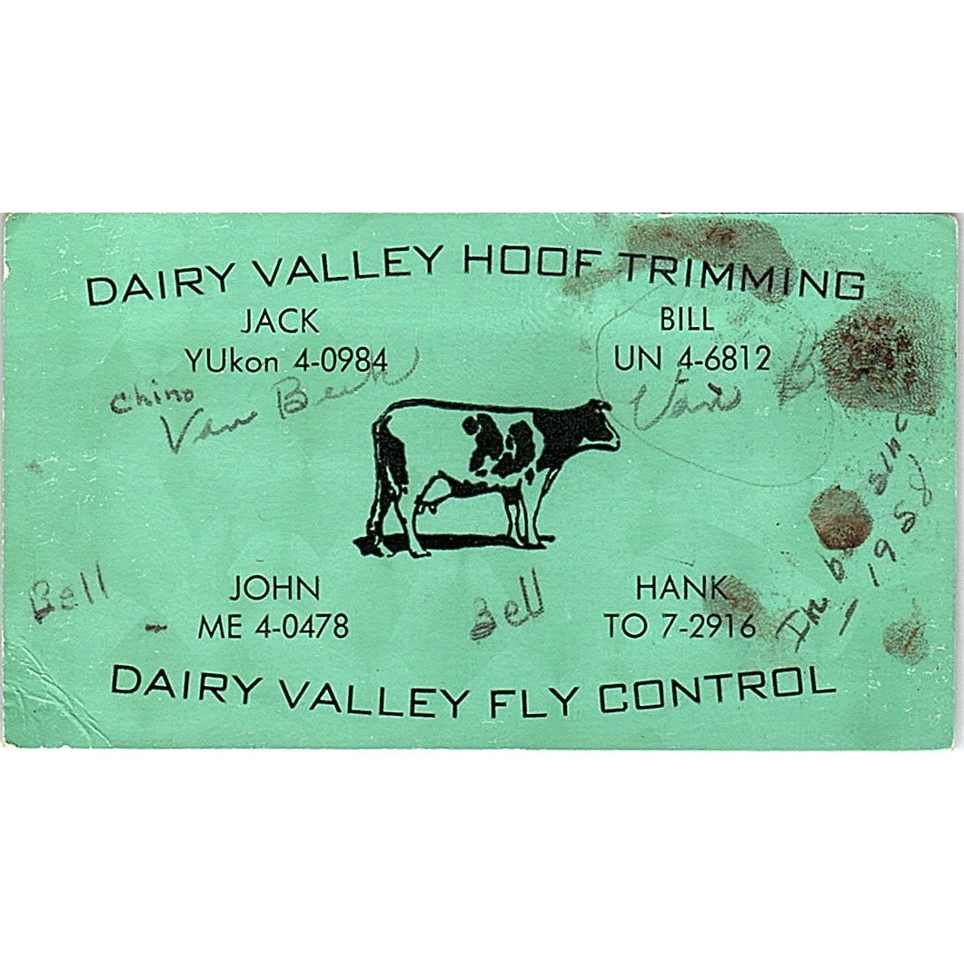 Dairy Valley Hoof Trimming & Fly Control Vintage Business Card SD9-B8