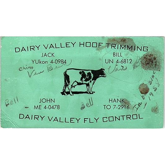Dairy Valley Hoof Trimming & Fly Control Vintage Business Card SD9-B8
