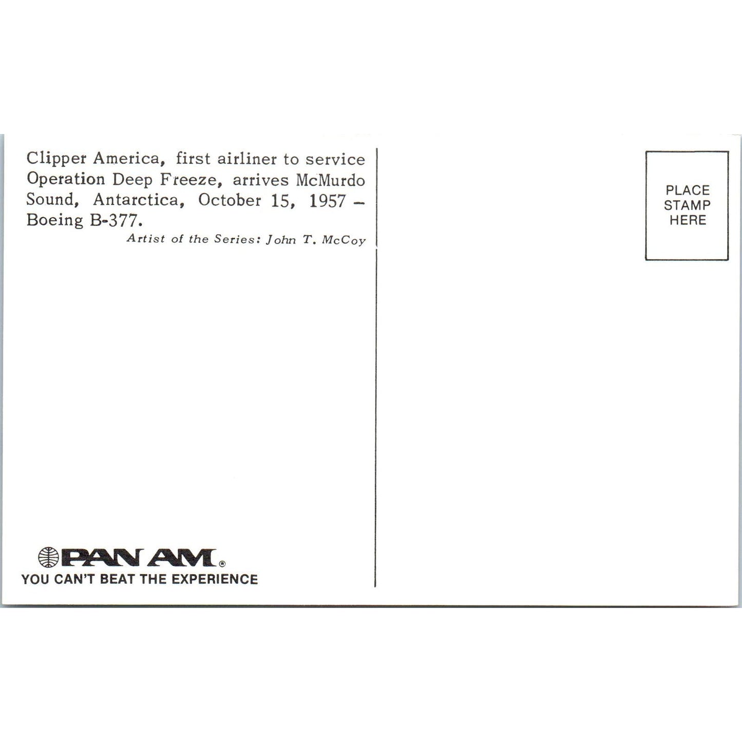 Boeing B-377 Pan Am Airlines Illustration Vintage Postcard TG8-PC