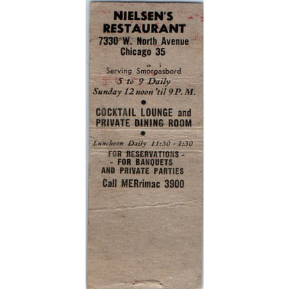 Nielsen's Restaurant Smorgasbord Chicago Vintage Matchbook Cover SF4-Y2