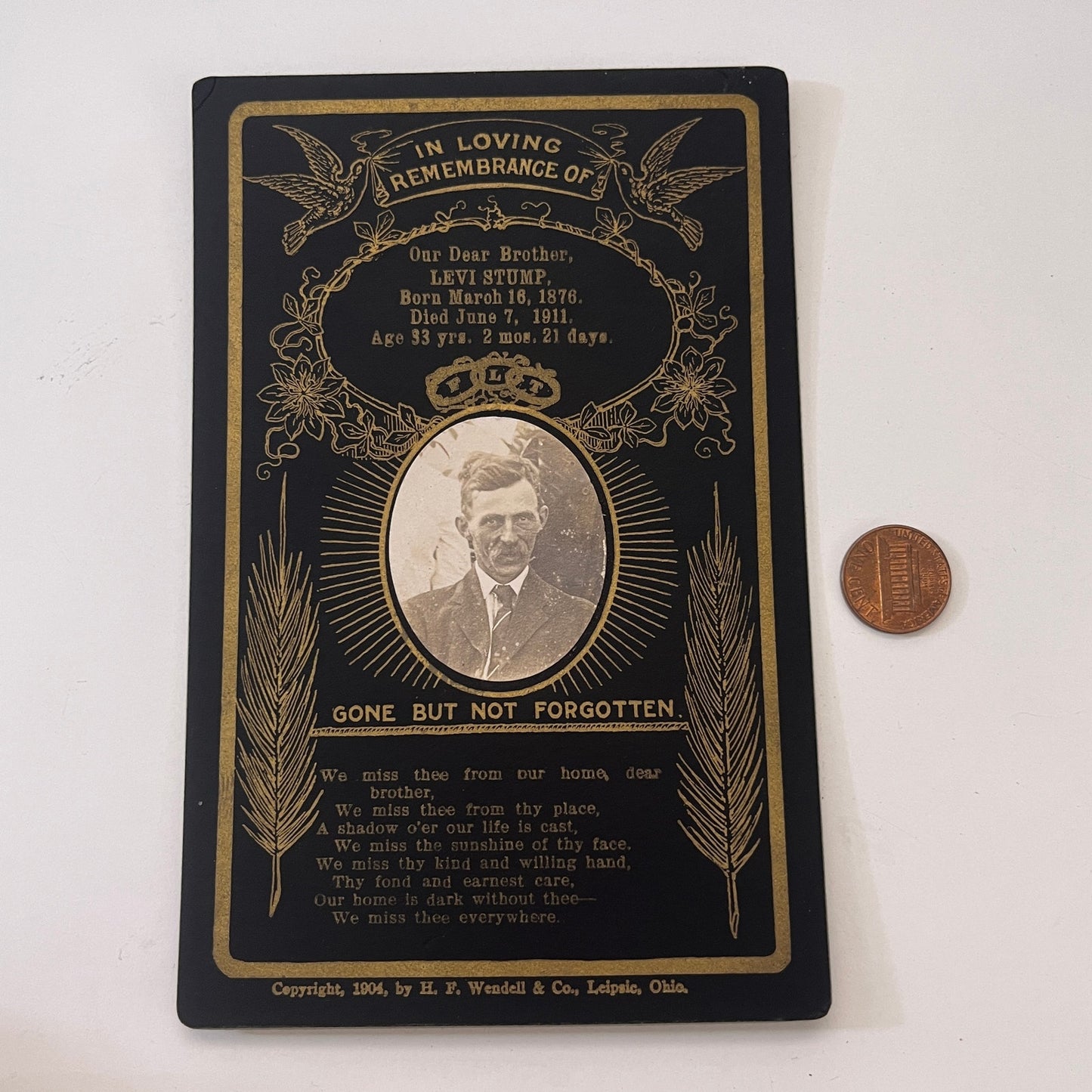 Levi Stump 1911 Antique Victorian Memorial CDV Card TK3-P