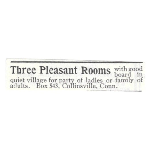 Three Pleasant Rooms for Board Collinsville CT 1903 Magazine Ad AF7-SS3