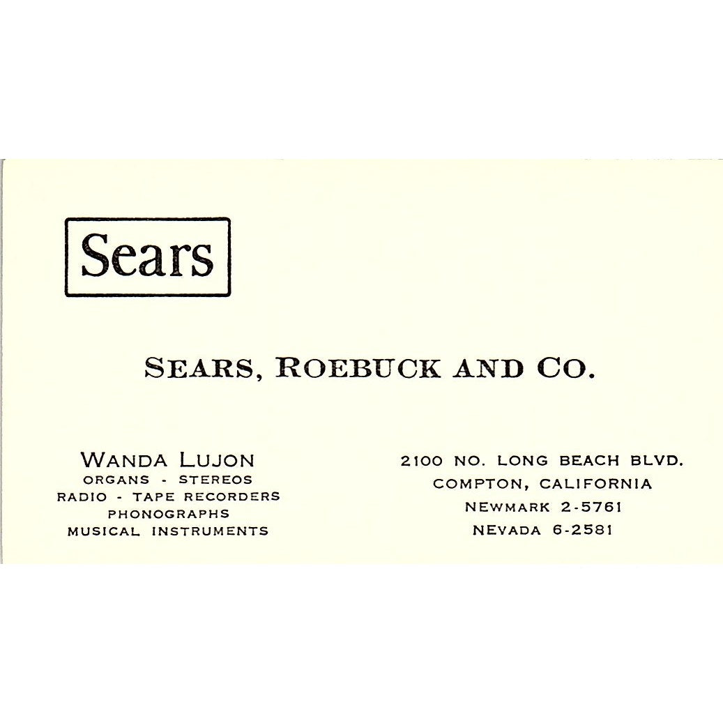 Sears Roebuck And Co. Wanda Lujon Compon CA Vintage Business Card SB4-B8