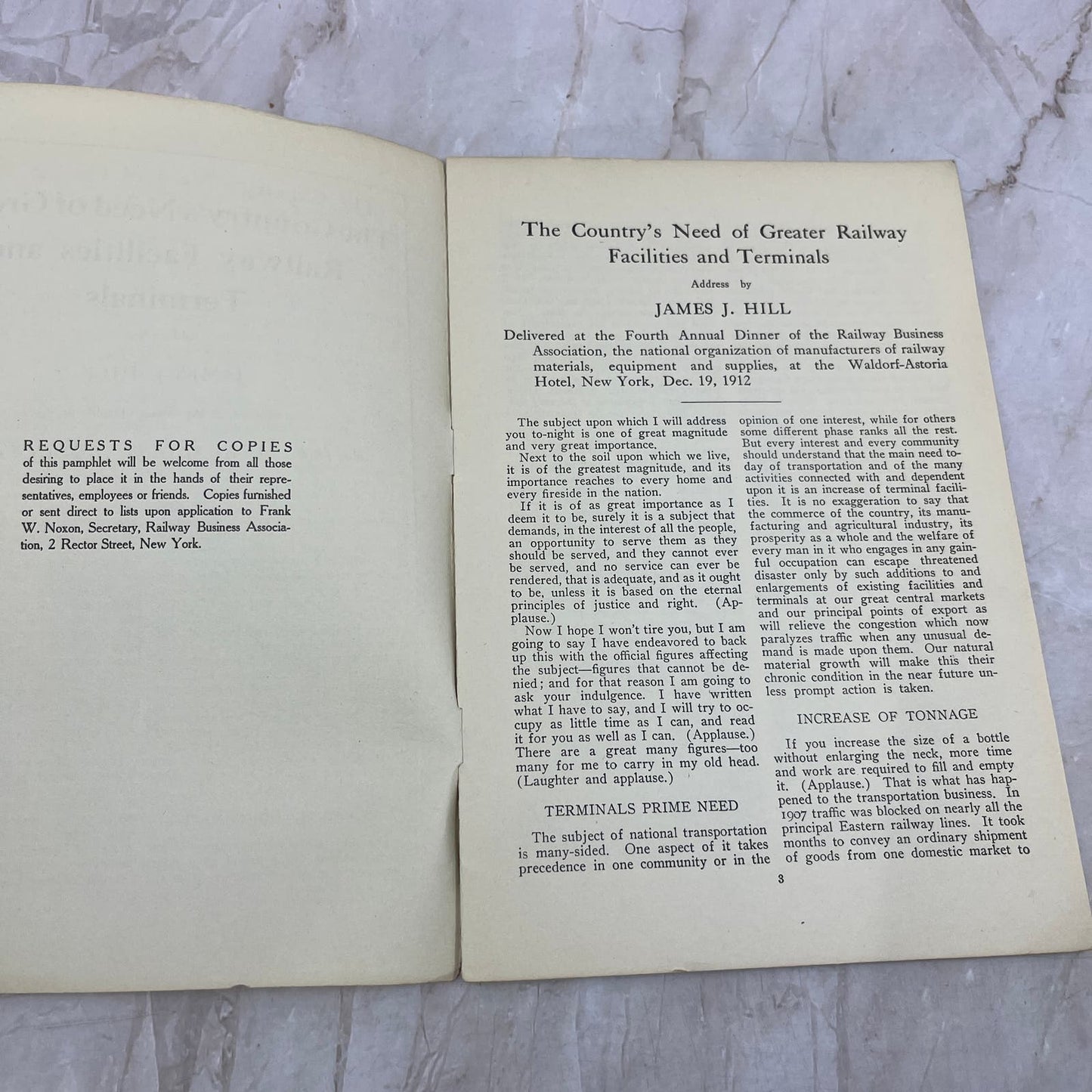 1912 James J Hill Speech The Country's Need of Greater Railway Facilities TI8-S7