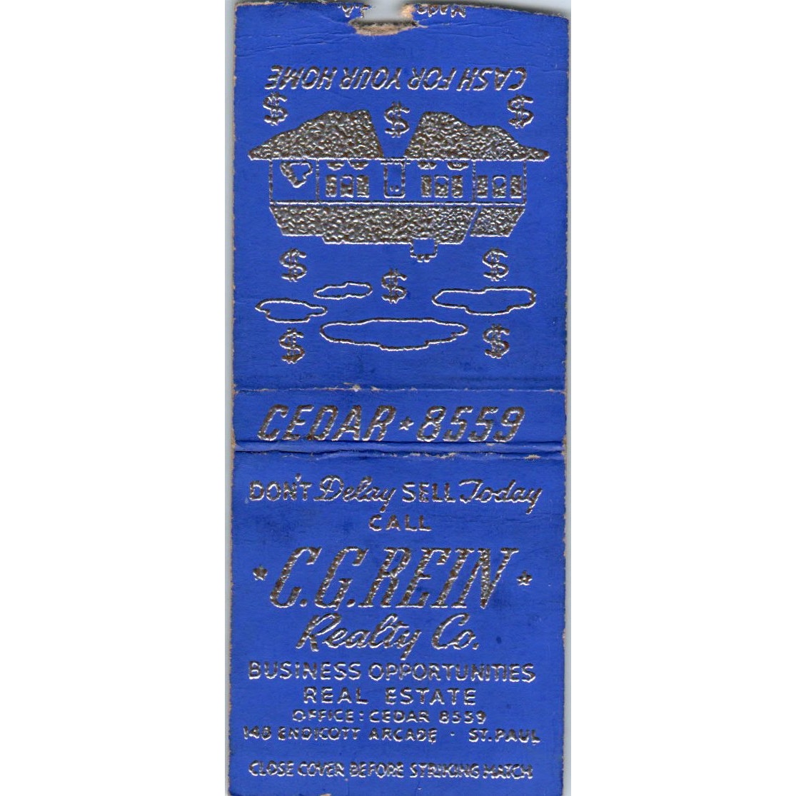 C.G. Rein Realty Co St. Paul MN Vintage Matchbook Cover SD4-Y15