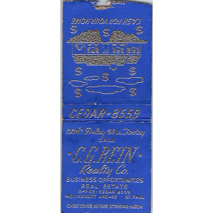C.G. Rein Realty Co St. Paul MN Vintage Matchbook Cover SD4-Y15