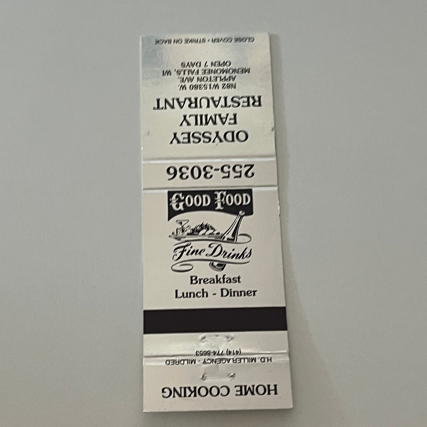 Odyssey Family Restaurant Menomonee Falls WI Matchbook Cover TB6-MB2-4