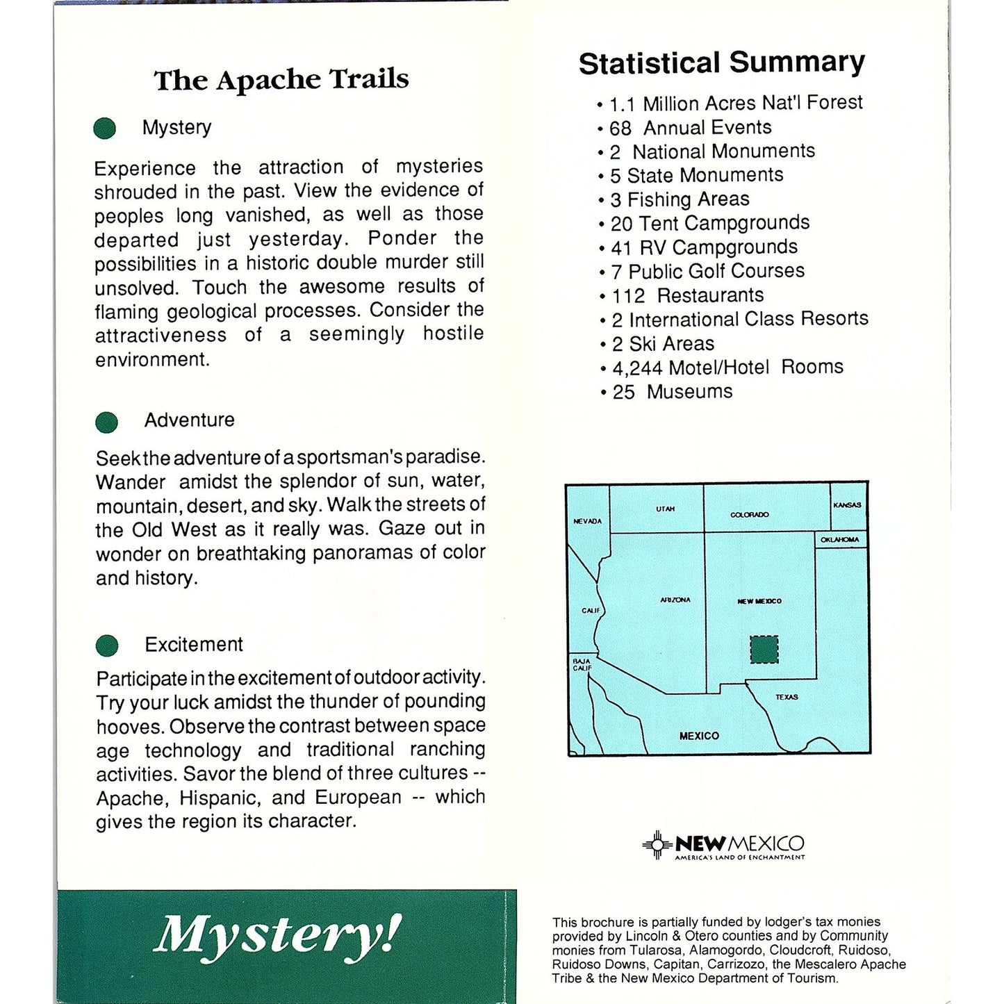 Apache Trails New Mexico Vintage Fold Out Travel Brochure TH2-TB1