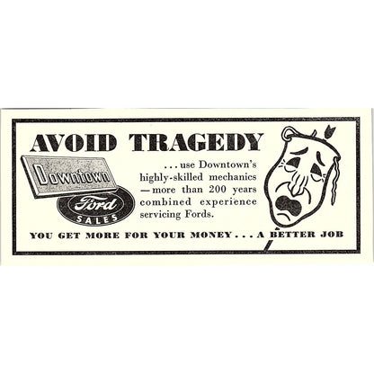 Avoid Tragedy Downtown Ford Sales Indianapolis IN 1947 Ad AF6-21