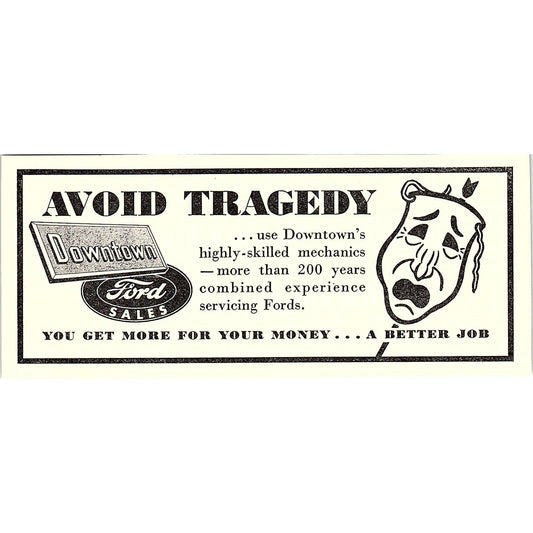 Avoid Tragedy Downtown Ford Sales Indianapolis IN 1947 Ad AF6-21