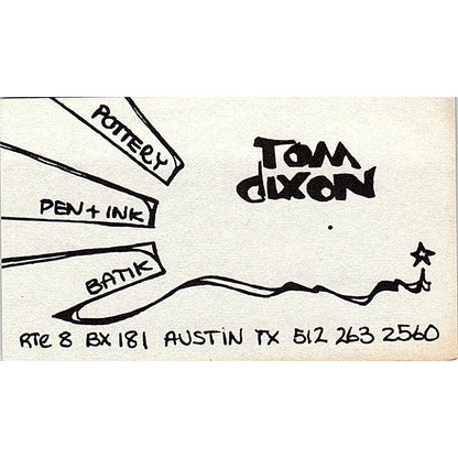 Tom Dixon Pottery Art Austin TX Vintage Business Card SE3-B11