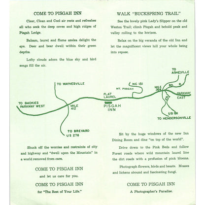 Peak of the Parkway Pisgah Inn Canton NC 1960s Travel Brochure TH2-TB3