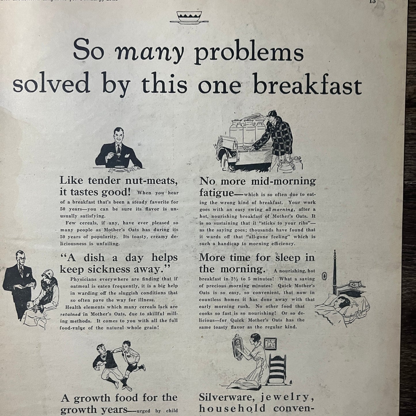 1928 Quick Mother's Oats Vintage Magazine Ad 11x14 V9