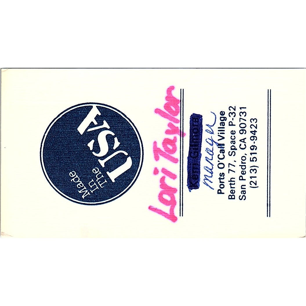 Lori Taylor Made In The USA Manager San Pedro CA Vintage Business Card SF3-B4