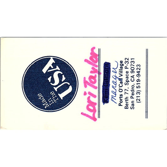 Lori Taylor Made In The USA Manager San Pedro CA Vintage Business Card SF3-B4
