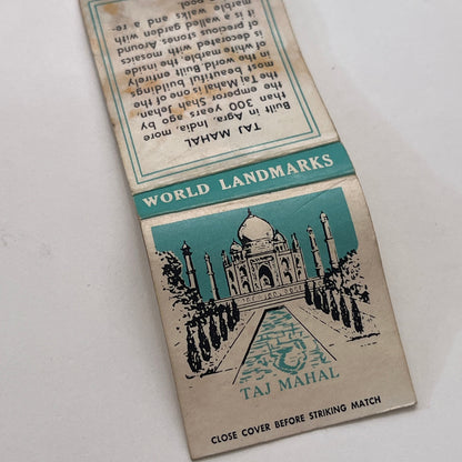 World Landmarks Taj Mahal Vintage Matchbook Cover MM3-2