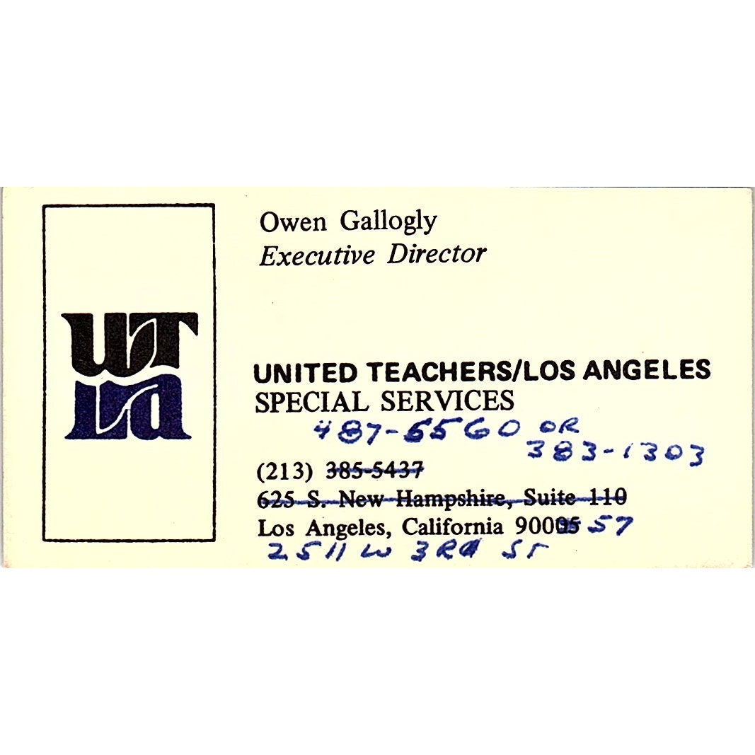 Owen Gallogly United Teacher Los Angeles Vintage Business Card SC9-B13
