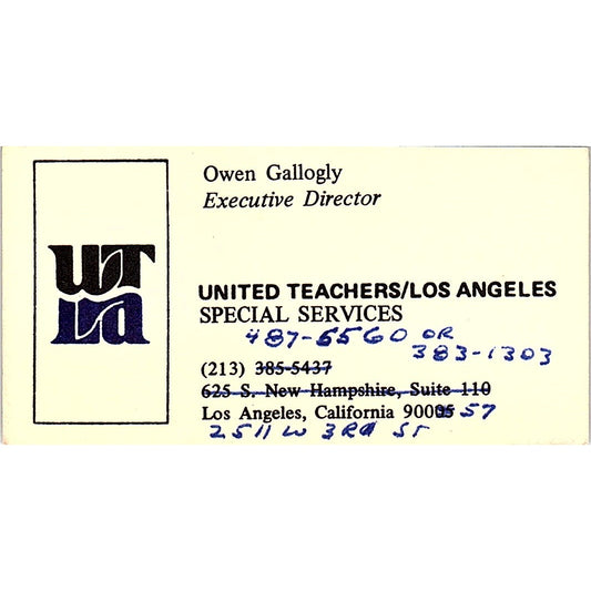 Owen Gallogly United Teacher Los Angeles Vintage Business Card SC9-B13