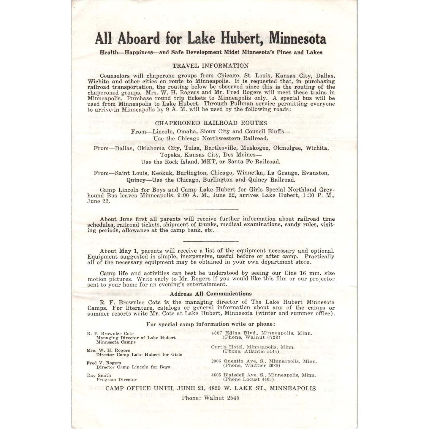 1950s Lake Hubert MN Camp Lincoln Boys Summer Camp Leaflet Form AE2
