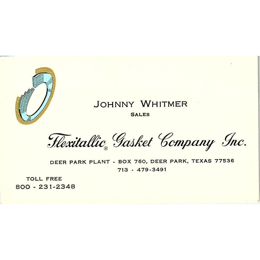 Flexitallic Gasket Co Johnny Whitmer Deer Park TX Vintage Business Card SB4-B4