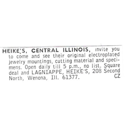 Lagniappe Heike's Lapidary Supply Wenona IL 1972 Ad AF8-S20