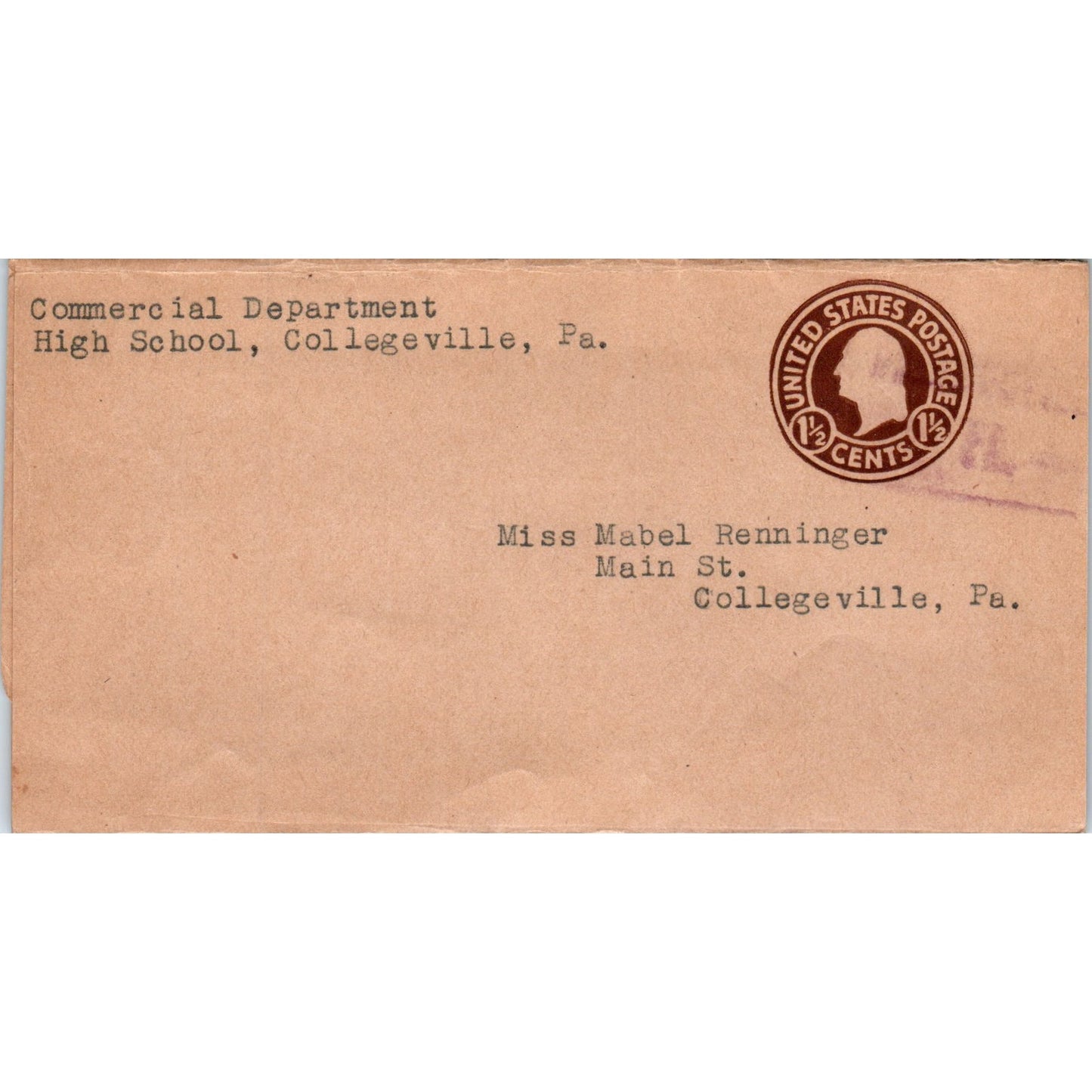 Collegeville PA High School Mabel Renninger Postal Cover Ai5-PCL